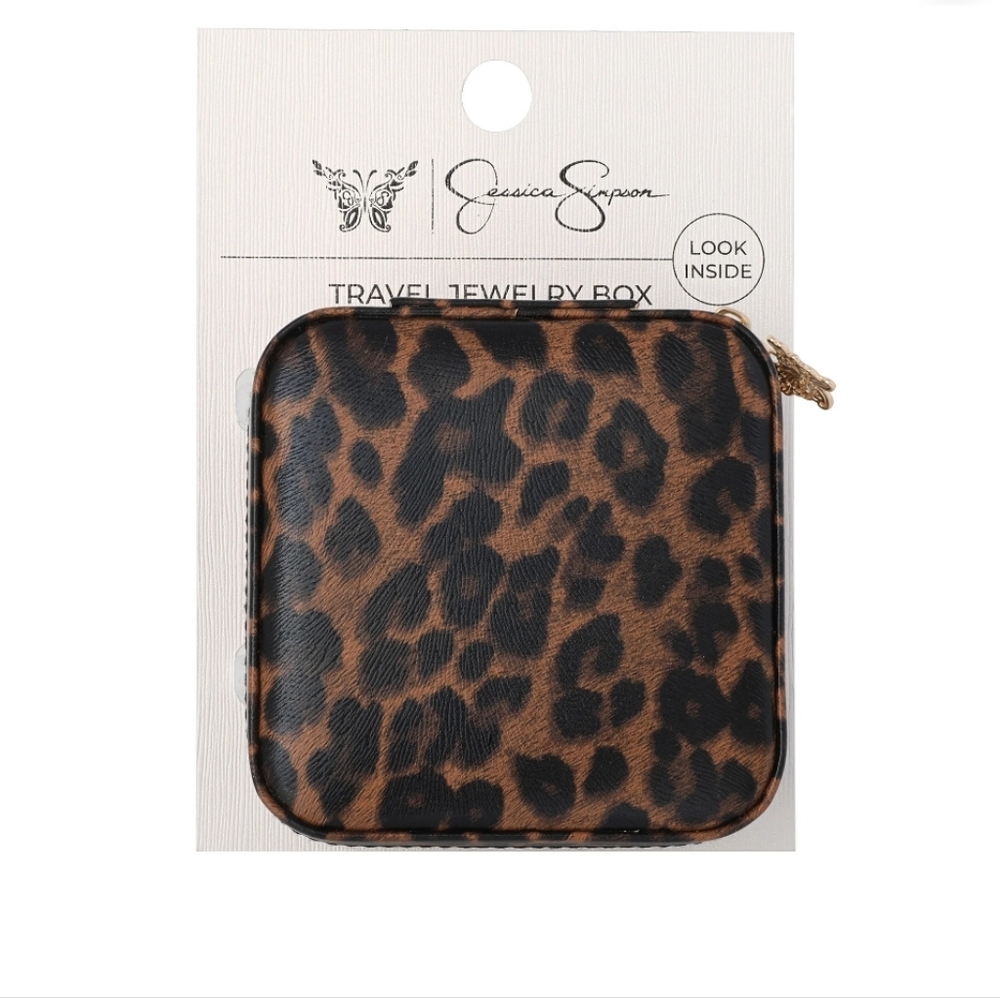 Jessica Simpson Leopard Print Travel Jewelry Case - Brown Black